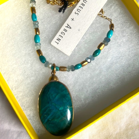 MAZAR SEMI PRECIOUS CHRYSOCOLLA STONE PENDANT NECKLACE | AUREUS + ARGENT NWT - Picture 2 of 3